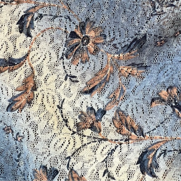 Sheer Lace Blouse, Floral Mesh, Bell Sleeve, Blue Grey & Brown Romantic Vintage - Picture 11 of 15
